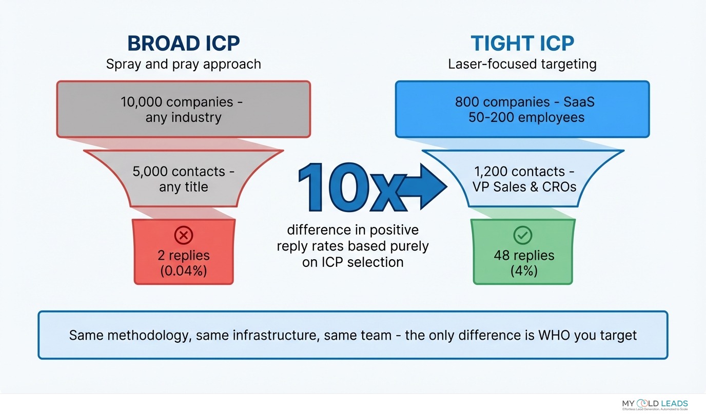 Broad ICP vs tight ICP - 10-50x difference in reply rates based on sector and targeting precision